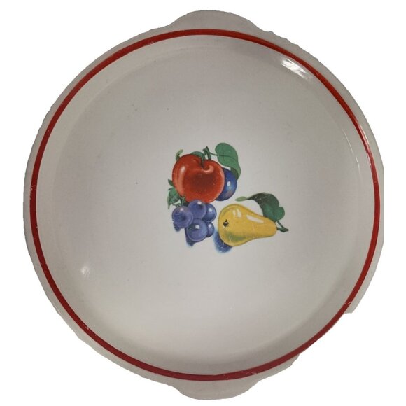 VTG Harker Pottery White Red Fruit Pattern Cake Plate Platter With Handles 10" - Picture 1 of 6